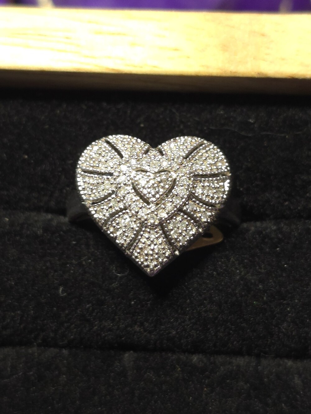 Art Deco East Arts EA Sterling Silver Diamond Encrusted Heart Ring - Sz 7